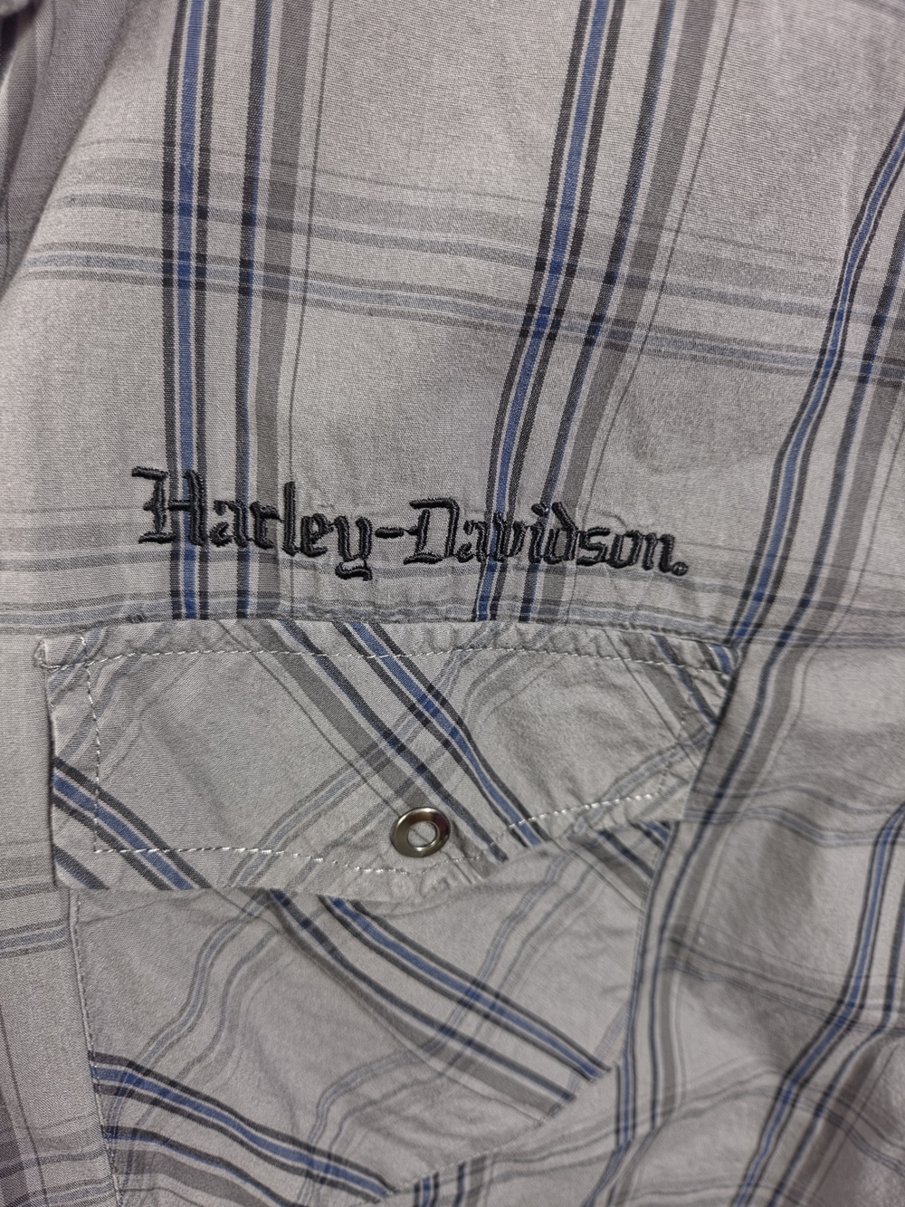 Harley-Davidson Gray Plaid Short Sleeve Button-Down Shirt - Picture 4 of 5